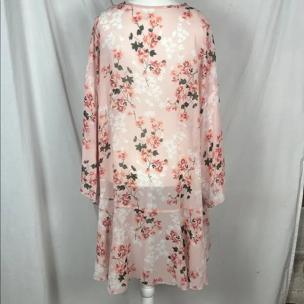 PerSeption Concept Pink Floral Frilly Longline Shawl Cardigan